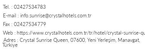 Crystal Sunrise Queen Luxury Resort & Spa telefon numaralar, faks, e-mail, posta adresi ve iletiim bilgileri